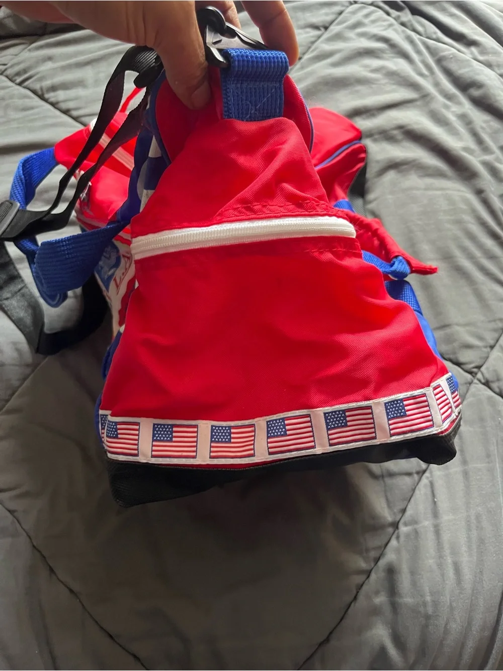 Red and Blue USA Patch Duffle Bag
